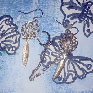 Beautifully detailed thrifted gold plated dreamcatcher earrings with ear cuff.